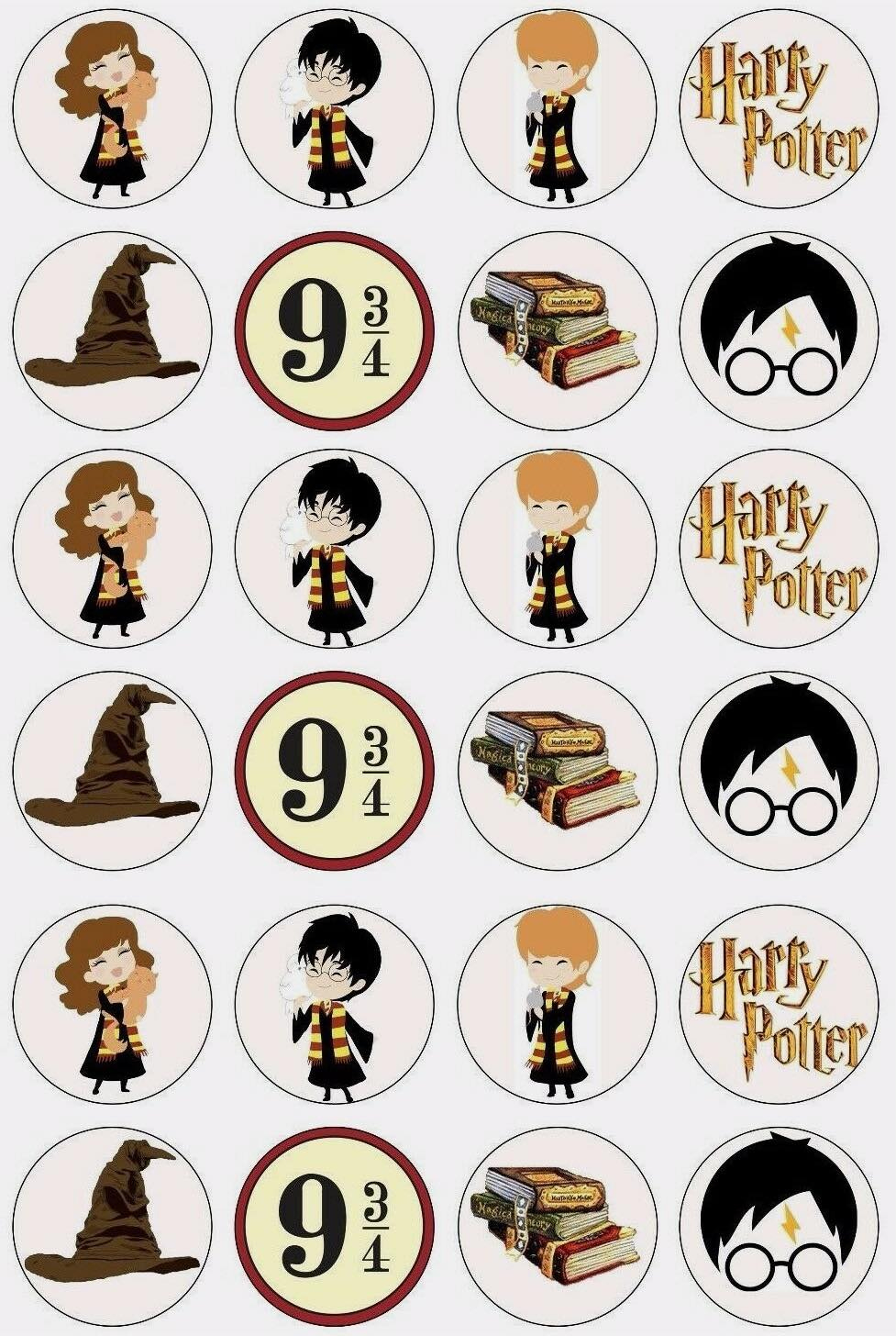 Harry Potter Edible Cupcake Topper 4Cm Round Uncut Images Decoration intended for Printable Harry Potter Cupcake Toppers