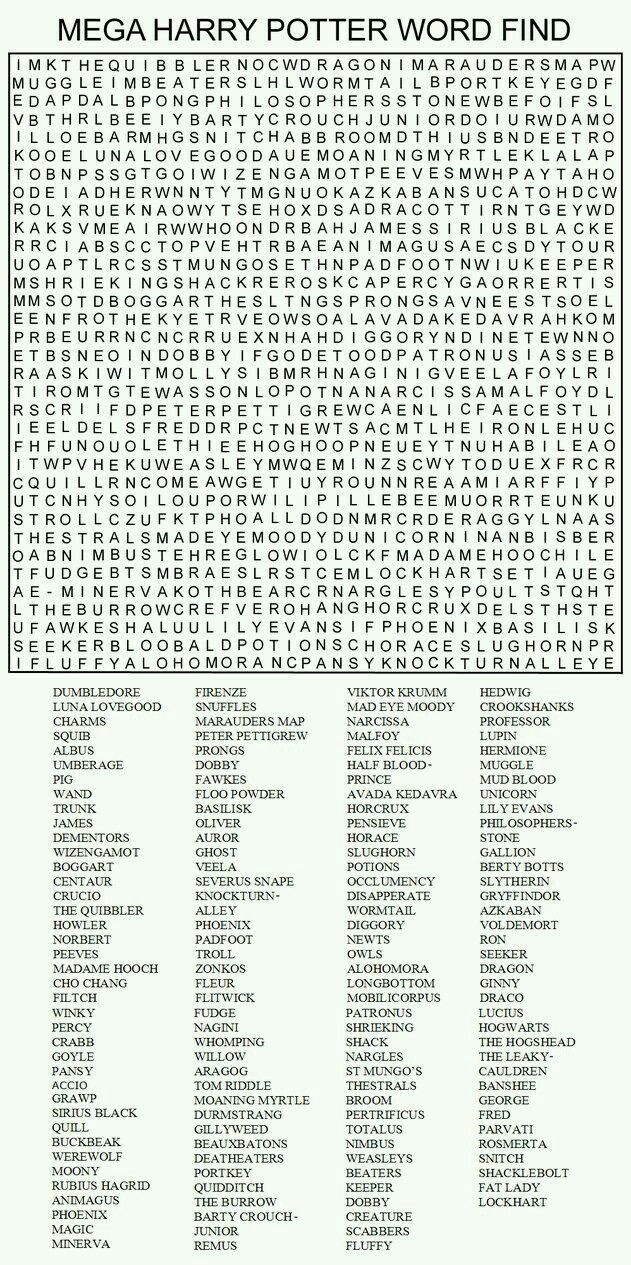 Harry Potter Word Search for Free Printable Harry Potter Word Search