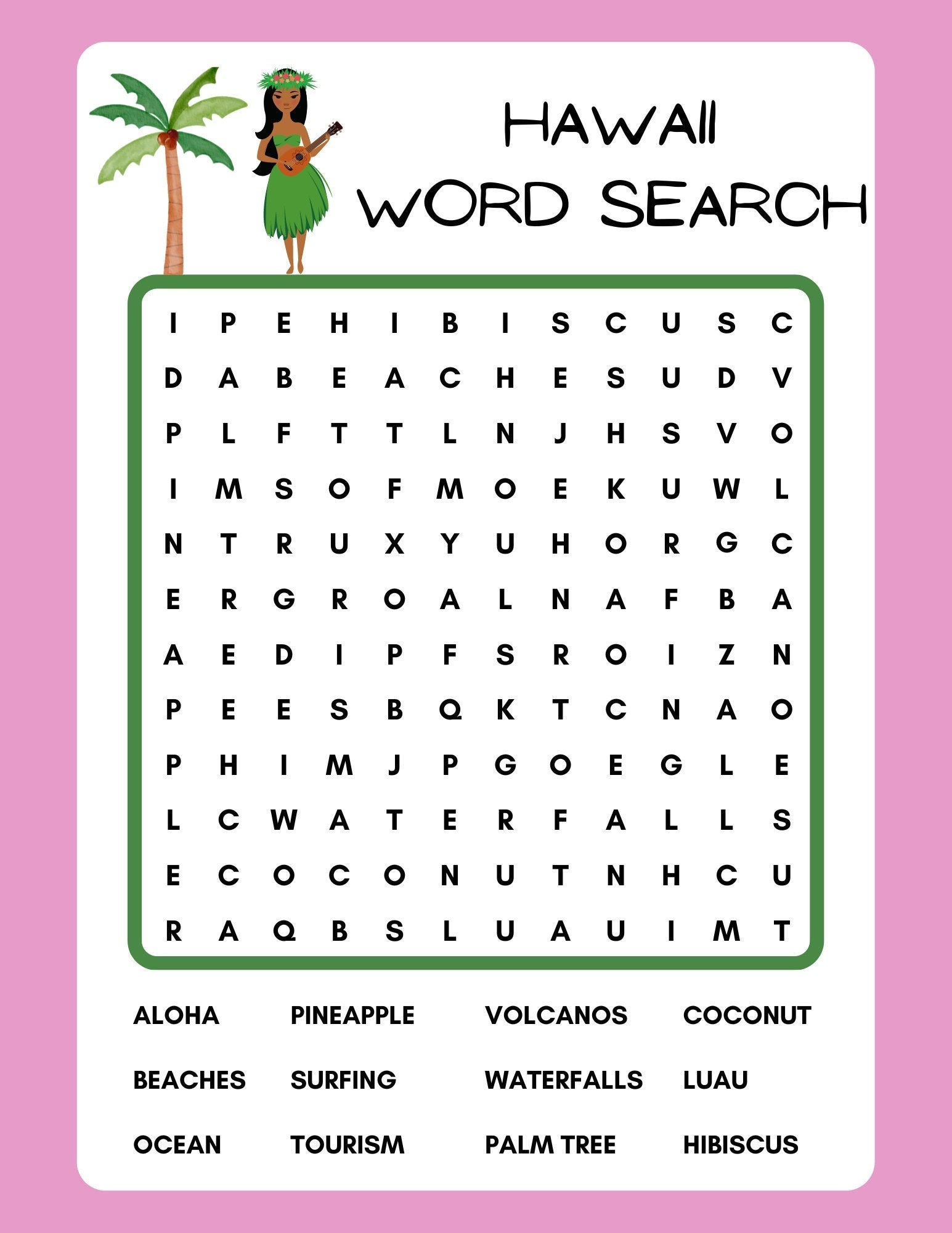 Hawaii Word Search, Printable, Instant Download, Pdf - Etsy inside Hawaiian Word Search Printable