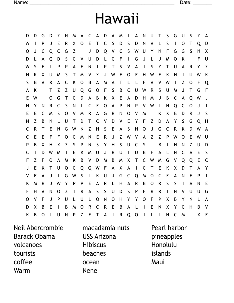 Hawaii Word Search - Wordmint with Hawaiian Word Search Printable