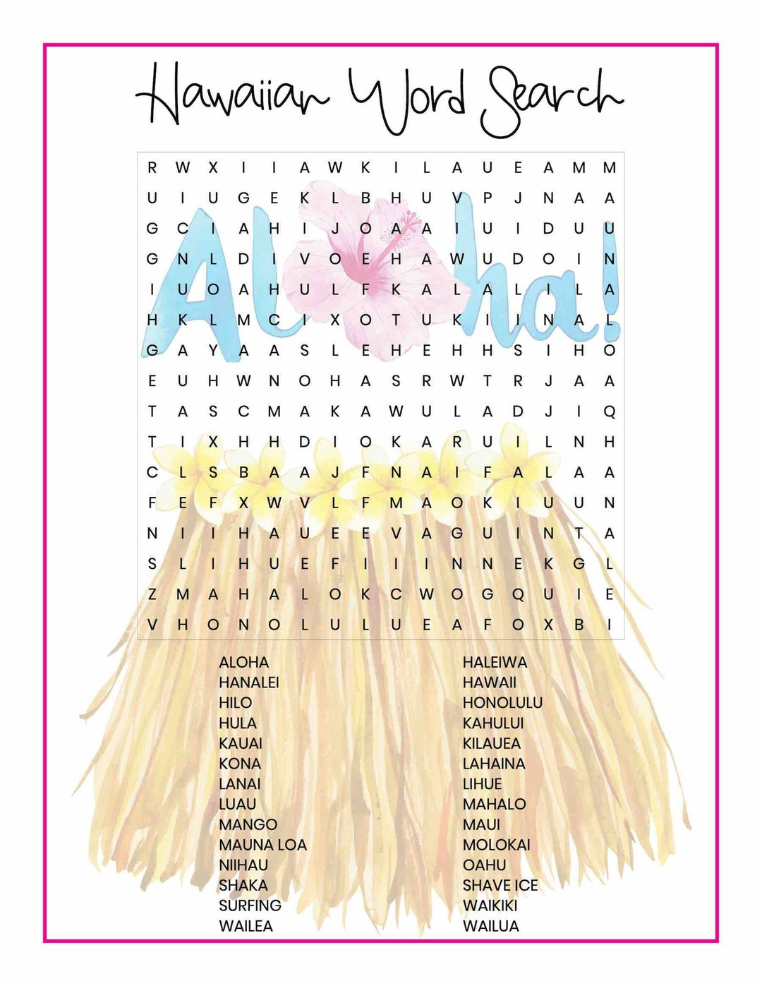 Hawaiian Word Search Printable For Kids - Etsy for Hawaiian Word Search Printable