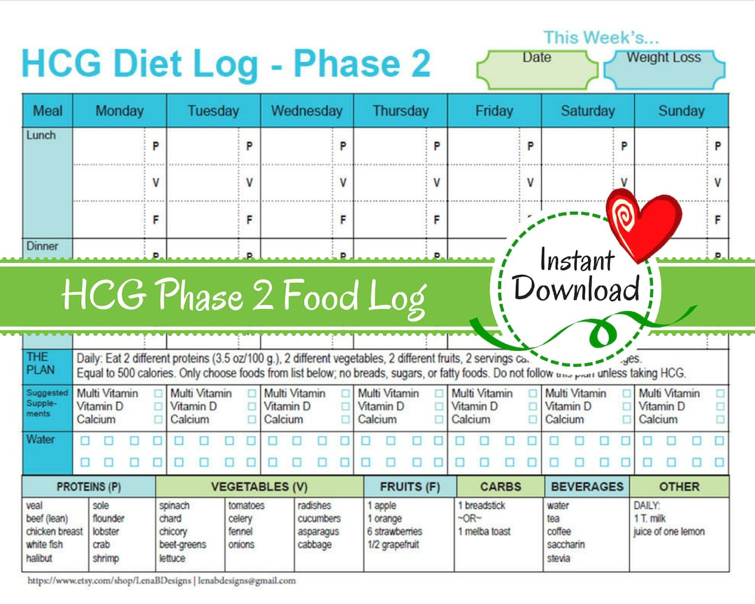 Hcg Weekly Phase 2 Food Tracker | Weight Loss Journal, Diet Log in Hcg Diet Plan Menu Printable For Free