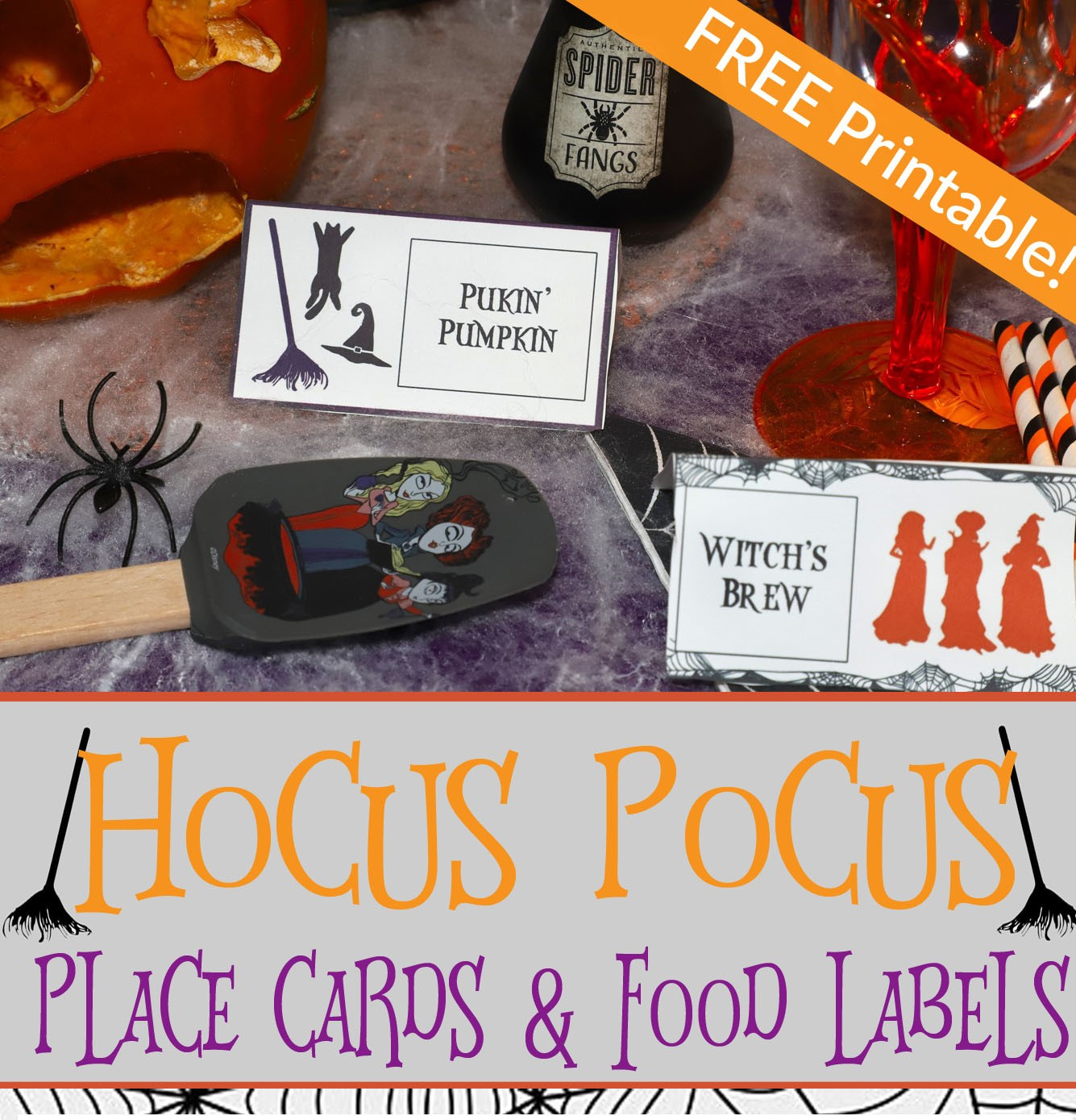 Hocus Pocus Party Place Cards And Food Labels | Free Printable inside Printable Halloween Place Cards