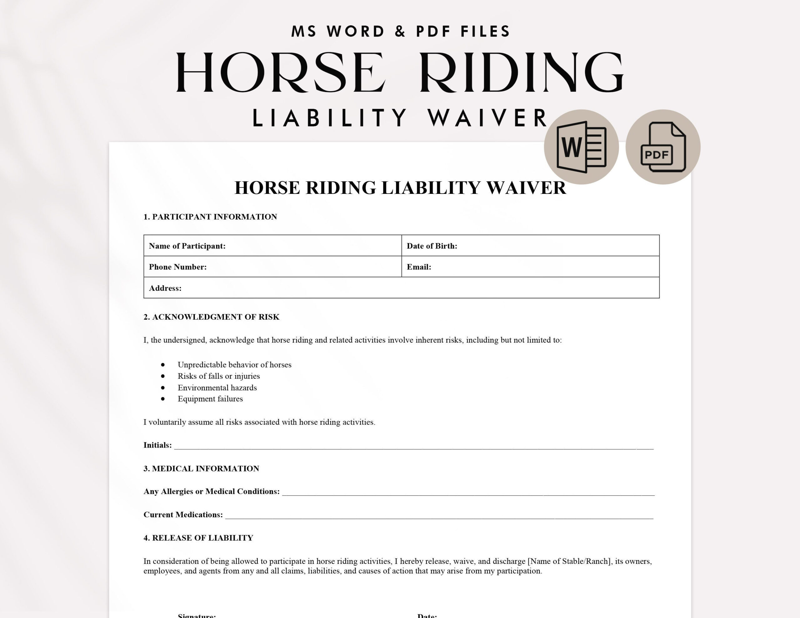 Horse Riding Liability Waiver Template | Equine Waiver Pdf | Horse intended for Printable Free Horseback Riding Release Form