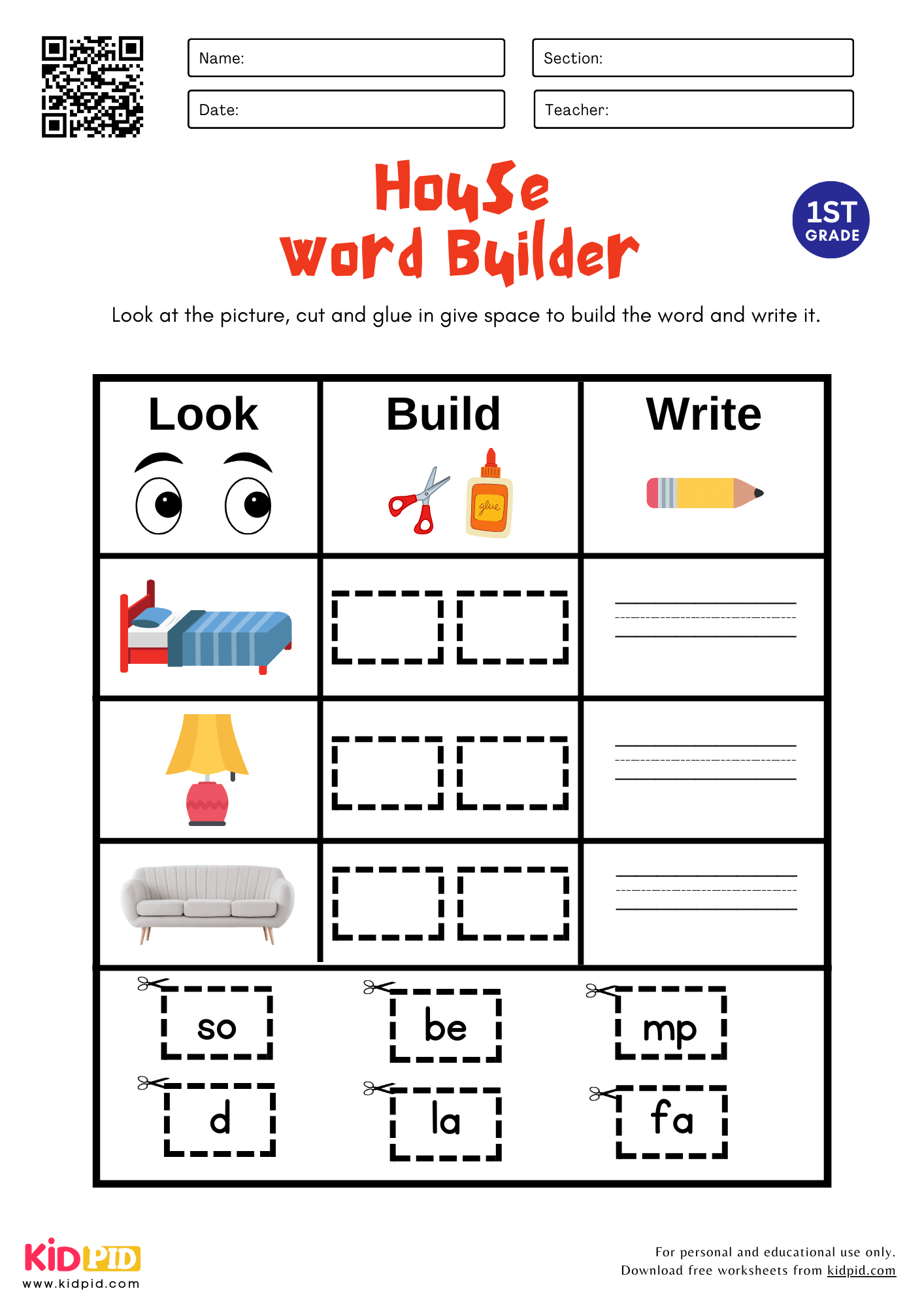 House Word Builder Worksheet For Grade 1 - Kidpid throughout Vocabulary Printable Worksheets For Grade 1