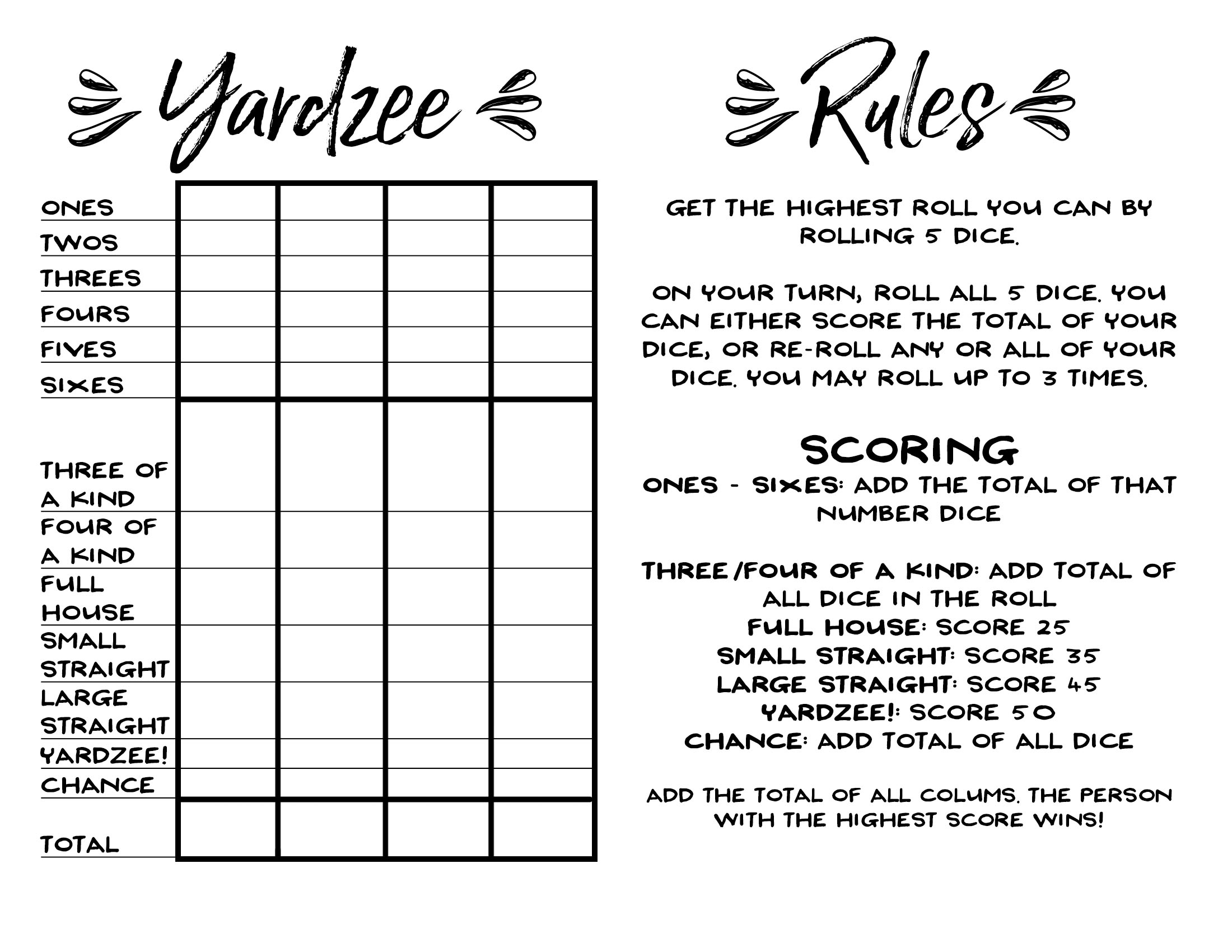 How To Make Giant Yard Dice + Free Printable Yardzee! - Our inside Free Printable Yardzee Score Cards