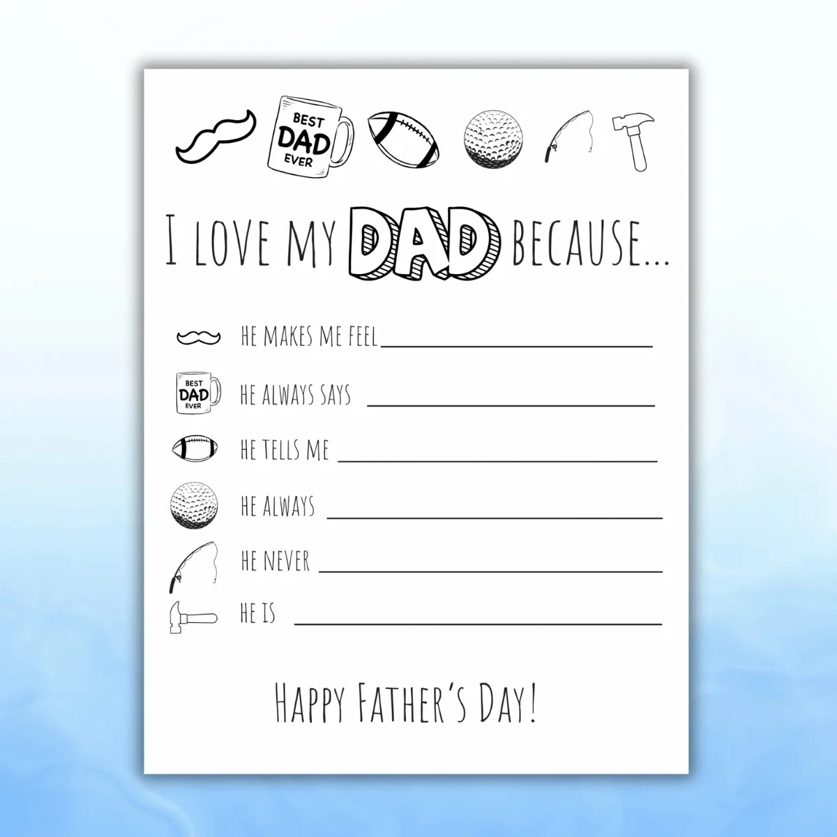 I Love My Dad Because Printable For Kids pertaining to I Love My Dad Because Free Printables