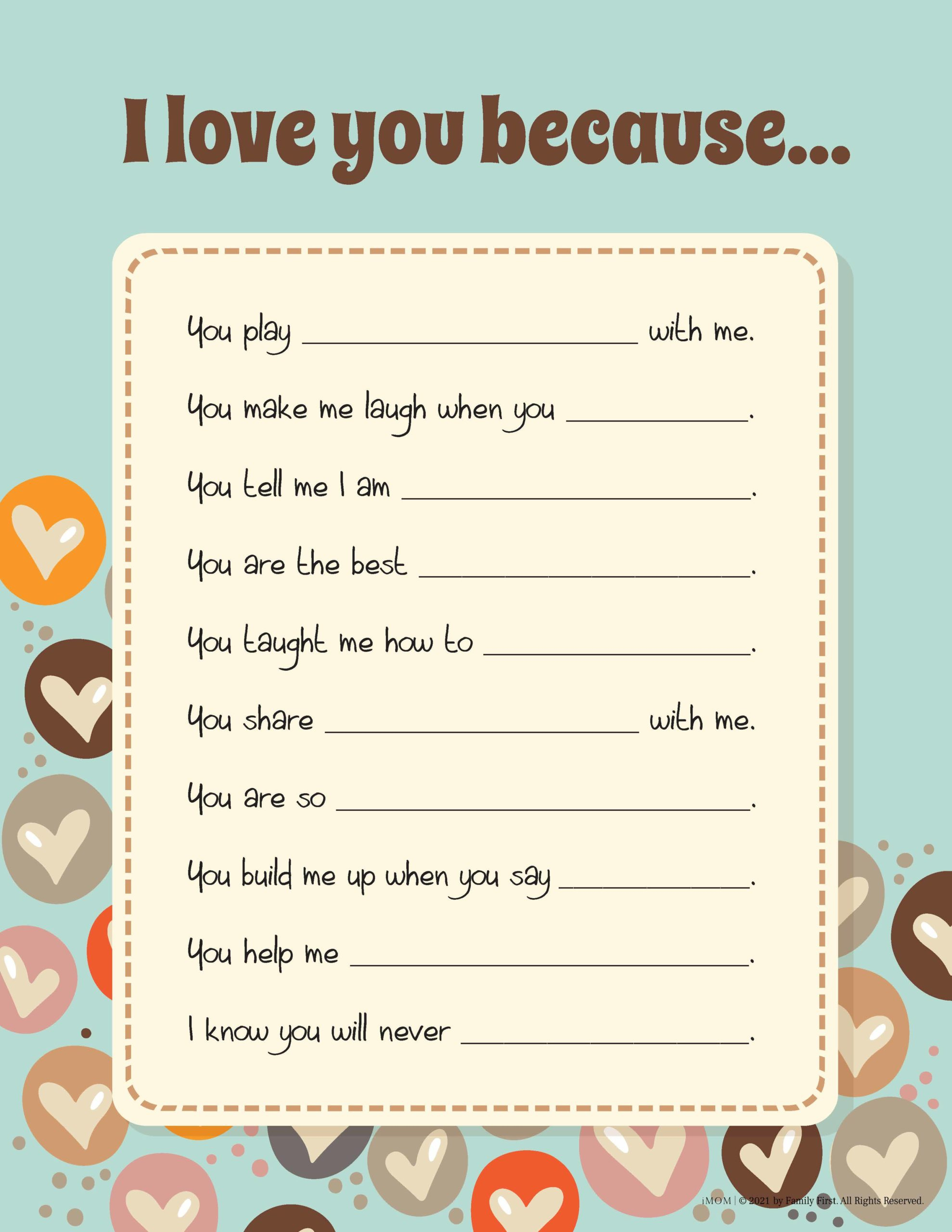 I Love You Because - Imom pertaining to I Love You Because Printable Template