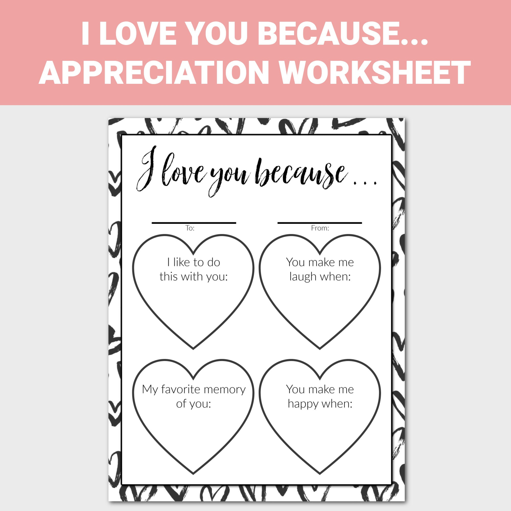 I Love You Because Printable, Appreciation Printable, Kids Love within I Love You Because Printable Template