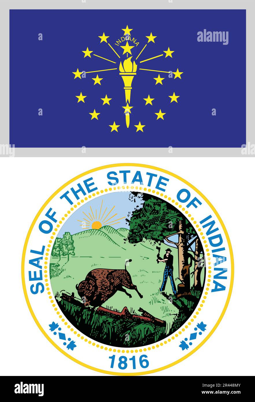 Indiana Us State Flag And Coat Of Arm Design Stock Vector Image inside Printable Indiana State Flag