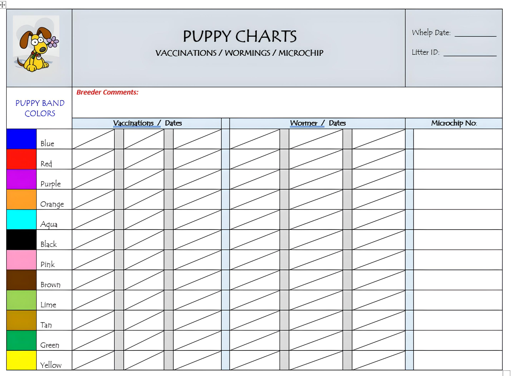 Instant Download - Puppies In Bloom Puppy Charts For Breeders with regard to Free Printable Puppy Weight Puppy Whelping Chart