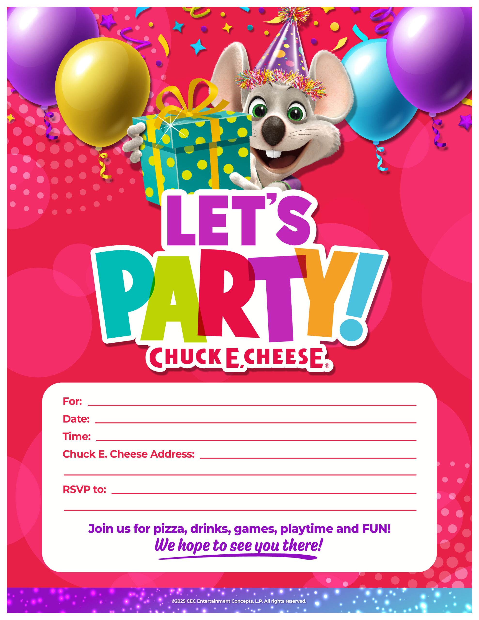 Invitations | Tacoma, Wa | Chuck E. Cheese in Free Chuck E Cheese Invitations Printable