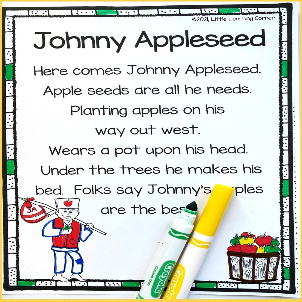 Johnny Appleseed Printable with Johnny Appleseed Story Printable