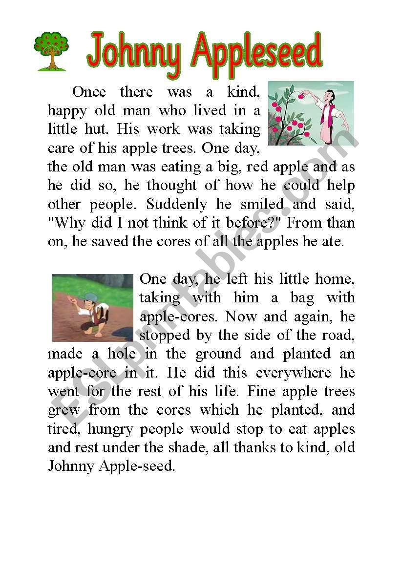 Johnny Appleseed Story - Esl Worksheetloveheart regarding Johnny Appleseed Story Printable