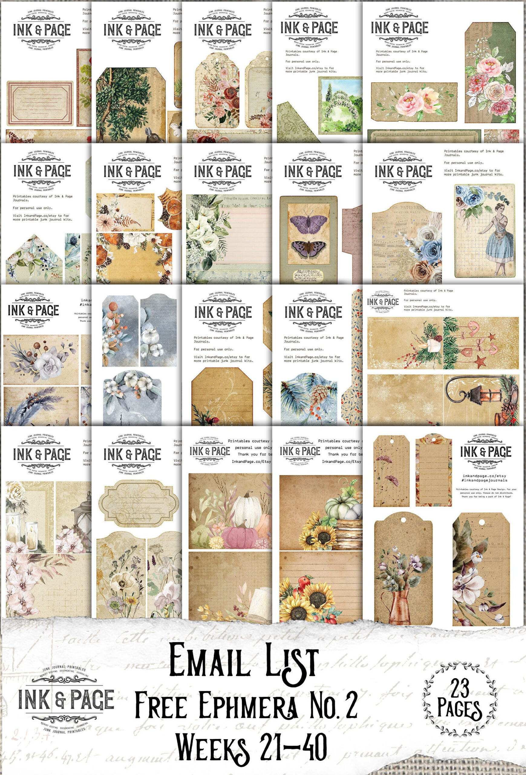 Junk Journal Ephemera, Freebies Pack 2, Wochen 21-40 Aus Dem Ink within Free Printable Journal Kit