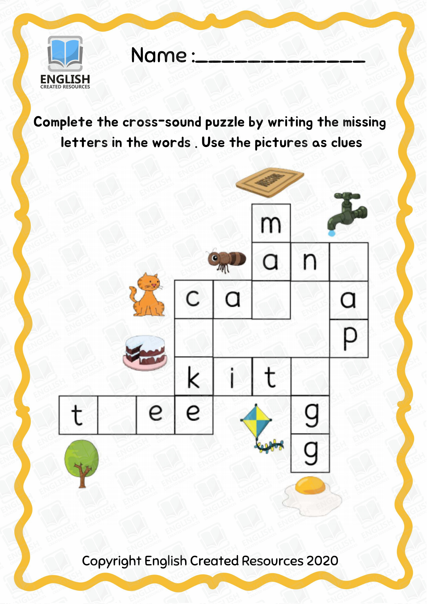 Kindergarten Crossword Puzzle – English Created Resources regarding Kindergarten Crossword Puzzle Printable