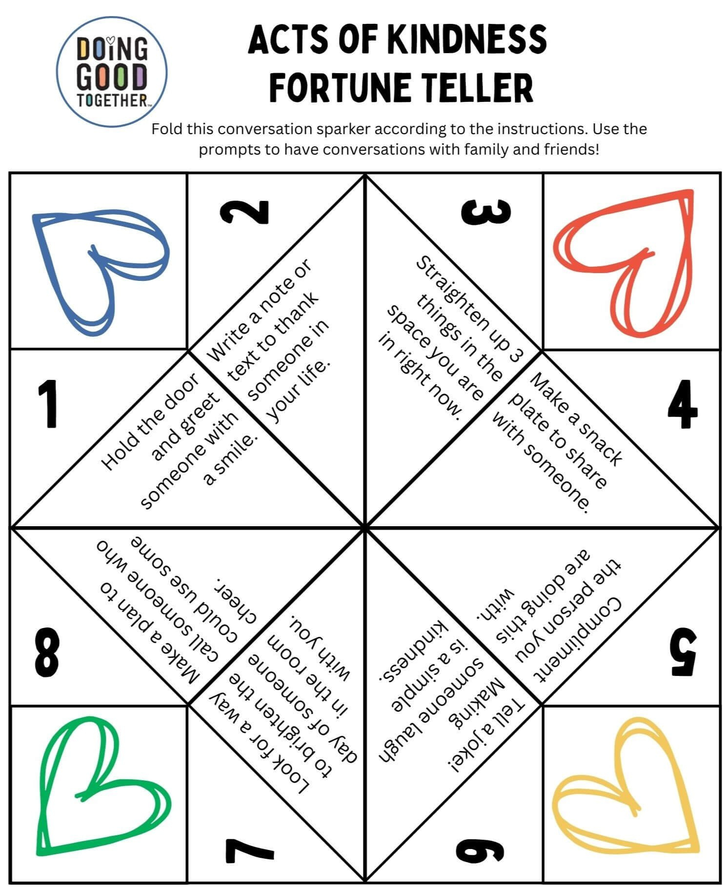 Kindness Fortune Tellers—Free Printables For Kids — Doing Good intended for Fortune Teller Cards Printable