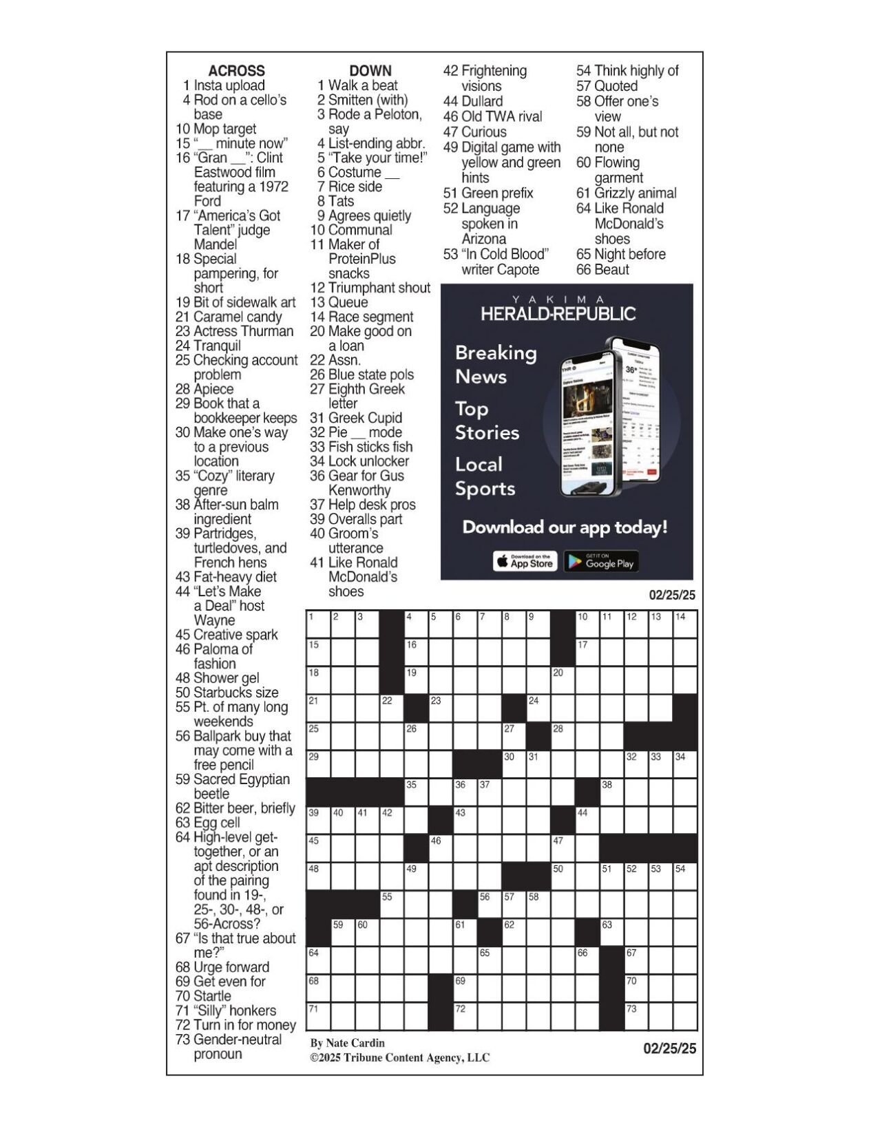 La Times Crossword: Feb. 25, 2025 | Crosswords | Yakimaherald for La Times Printable Crossword Puzzles 2018