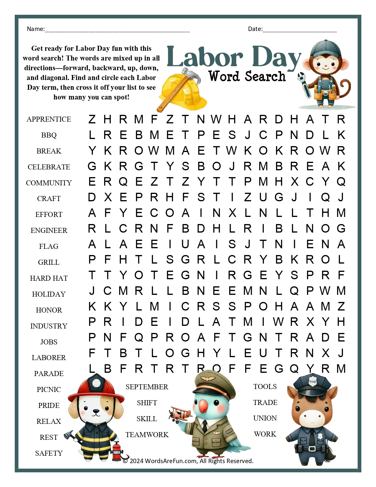 Labor Day Word Search Puzzles in Free Printable Labor Day Word Search