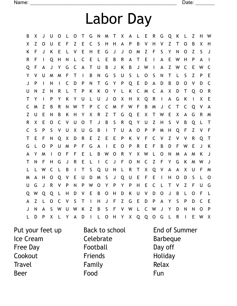 Labor Day Word Search - Wordmint inside Free Printable Labor Day Word Search