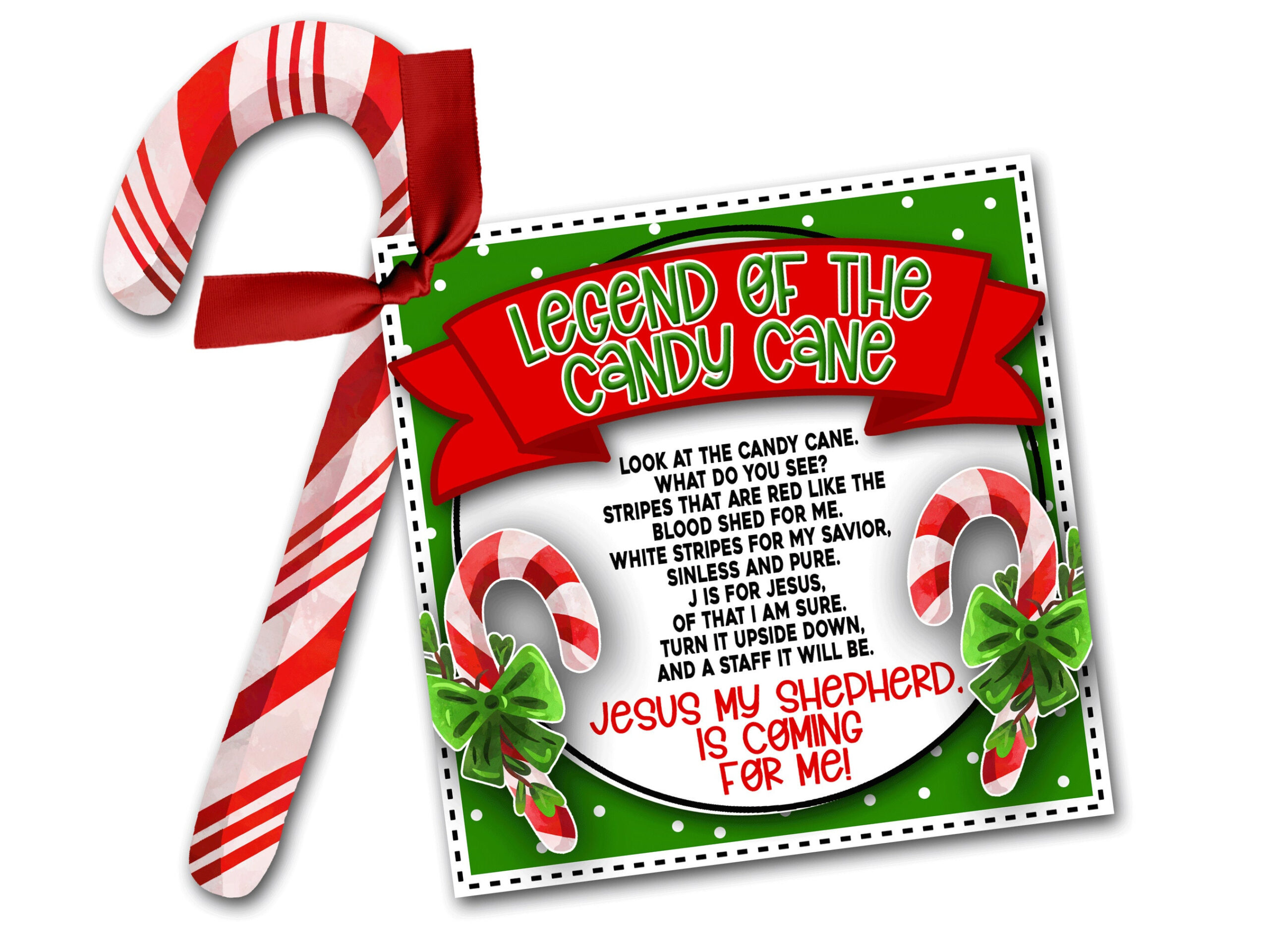 Legend Of The Candy Cane Printable Tag, Candy Cane Poem, Christmas with Legend Of The Candy Cane Printable Tag