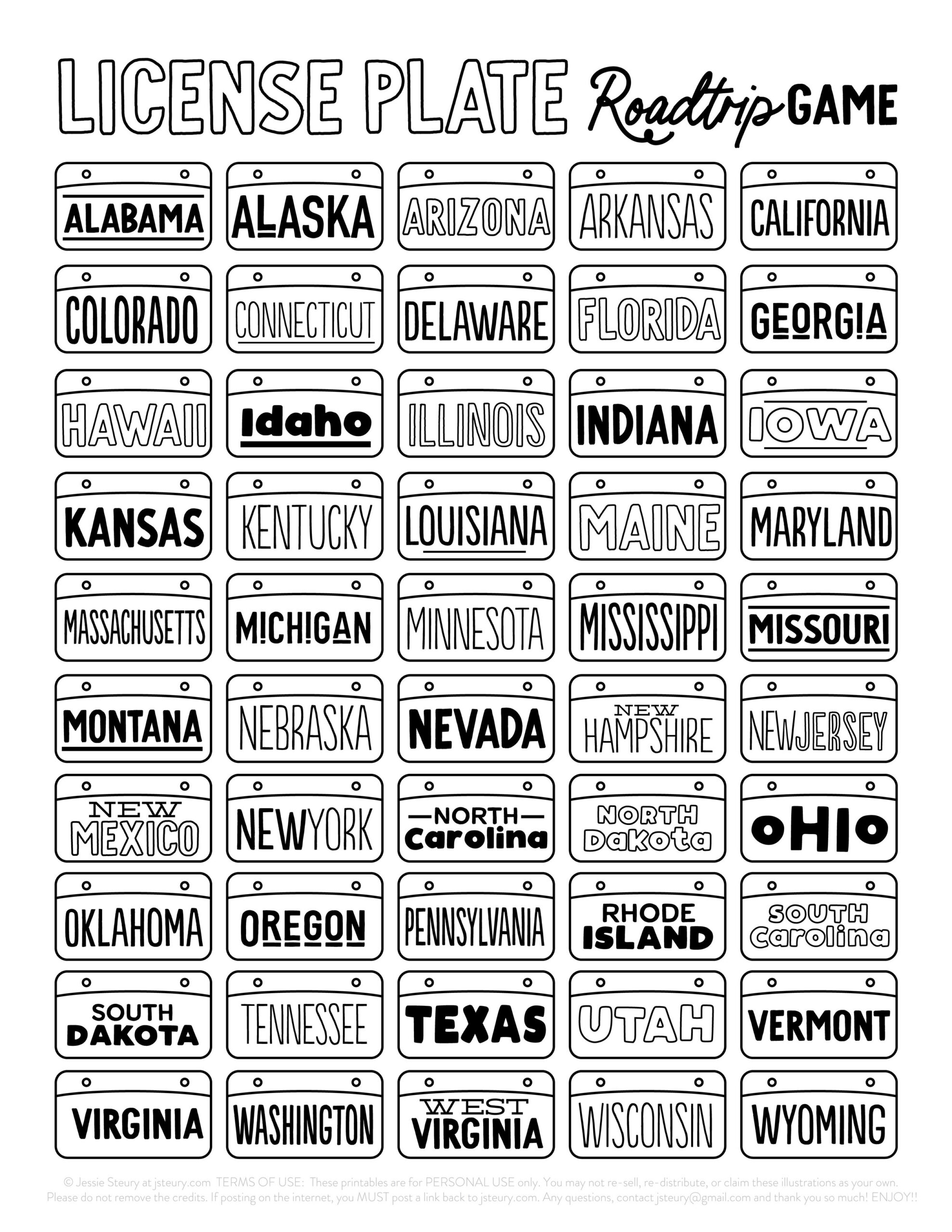 License Plate Game Printable — Blog — Jessie Steury with regard to Free License Plate Game Printable