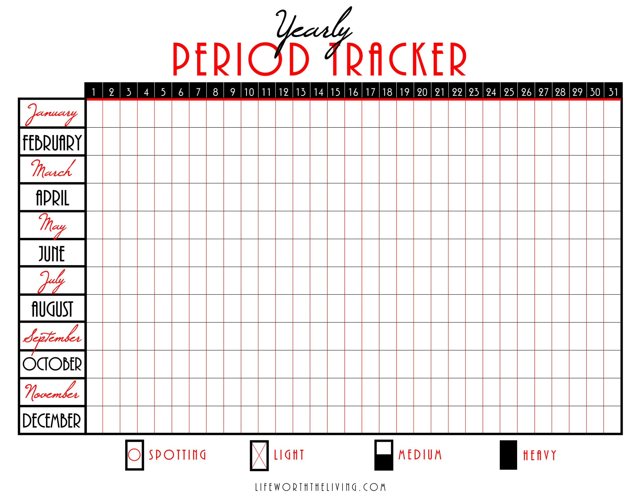 Life Worth The Living Blog throughout Free Printable Period Tracker