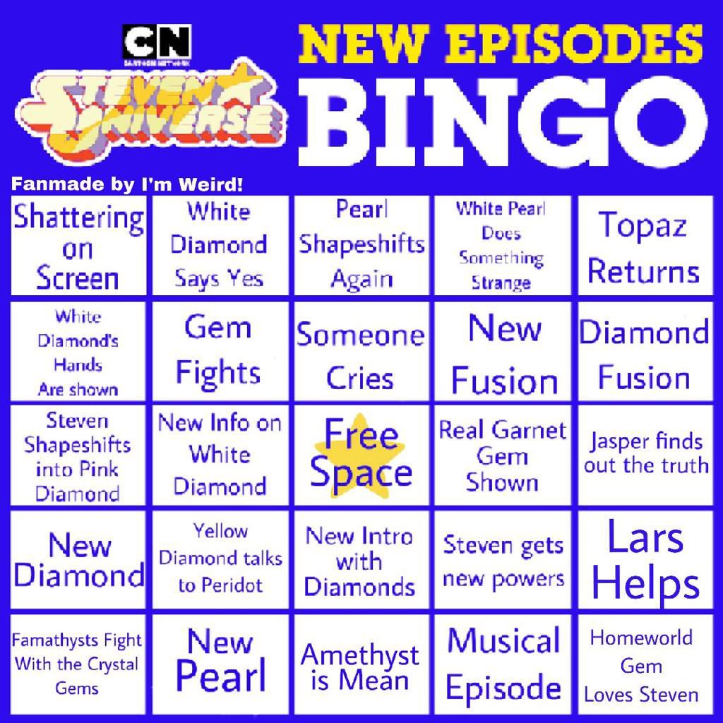 Little Bingo Card I Made For Diamond Days | Steven Universe Amino with Steven Universe Bingo Card