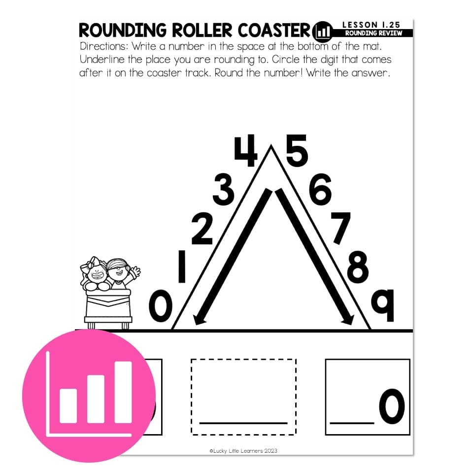 Lucky To Learn Math - Lesson 1.25 - Rounding Review with Rounding Roller Coaster Printable