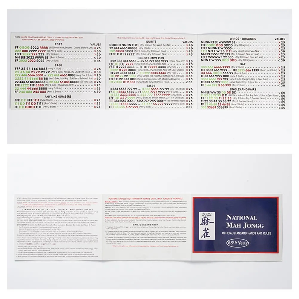 Mahjong Gifts: 4 Pcs National Mah Jongg League Card - Official Mahjong Hands And Rules Card For Adults, Mega Cards Included intended for Printable Mahjong Card 2022