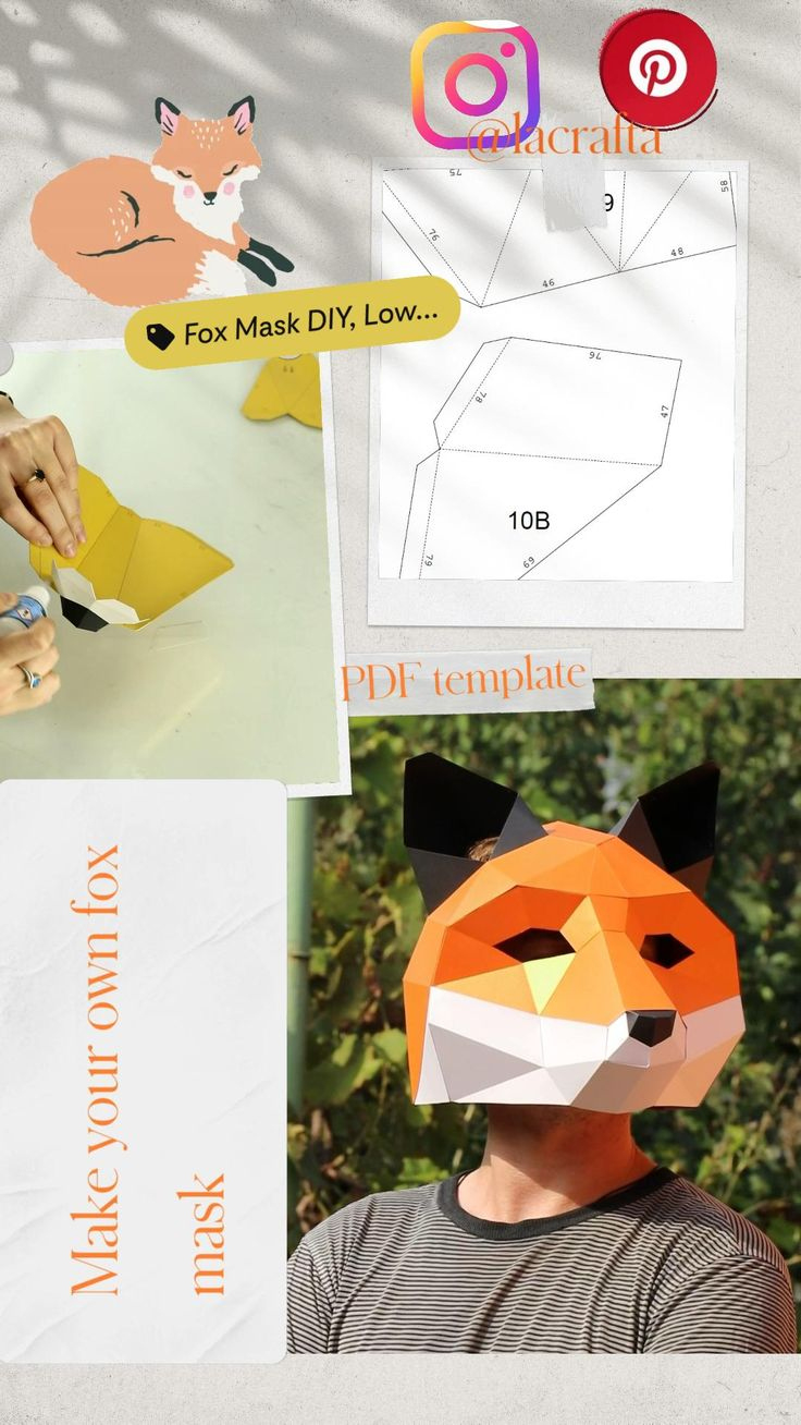 Make Your Own Fox 🦊 Mask Pdf Template for Free Printable 3D Fox Mask Template