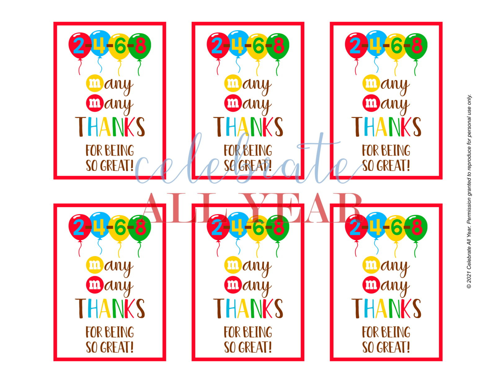 Many Many Thanks Gift Tags – Celebrate All Year for Printable M M Thank You Tag