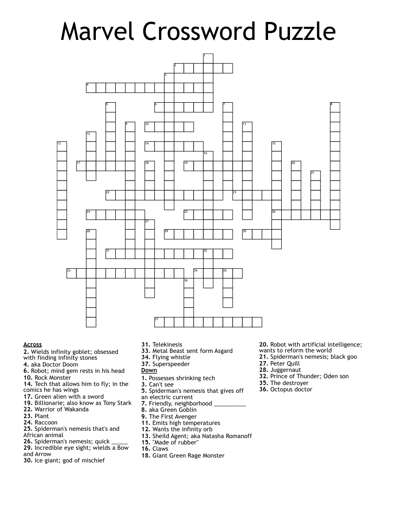 Marvel Crossword Puzzle - Wordmint regarding Marvel Crossword Puzzle Printable
