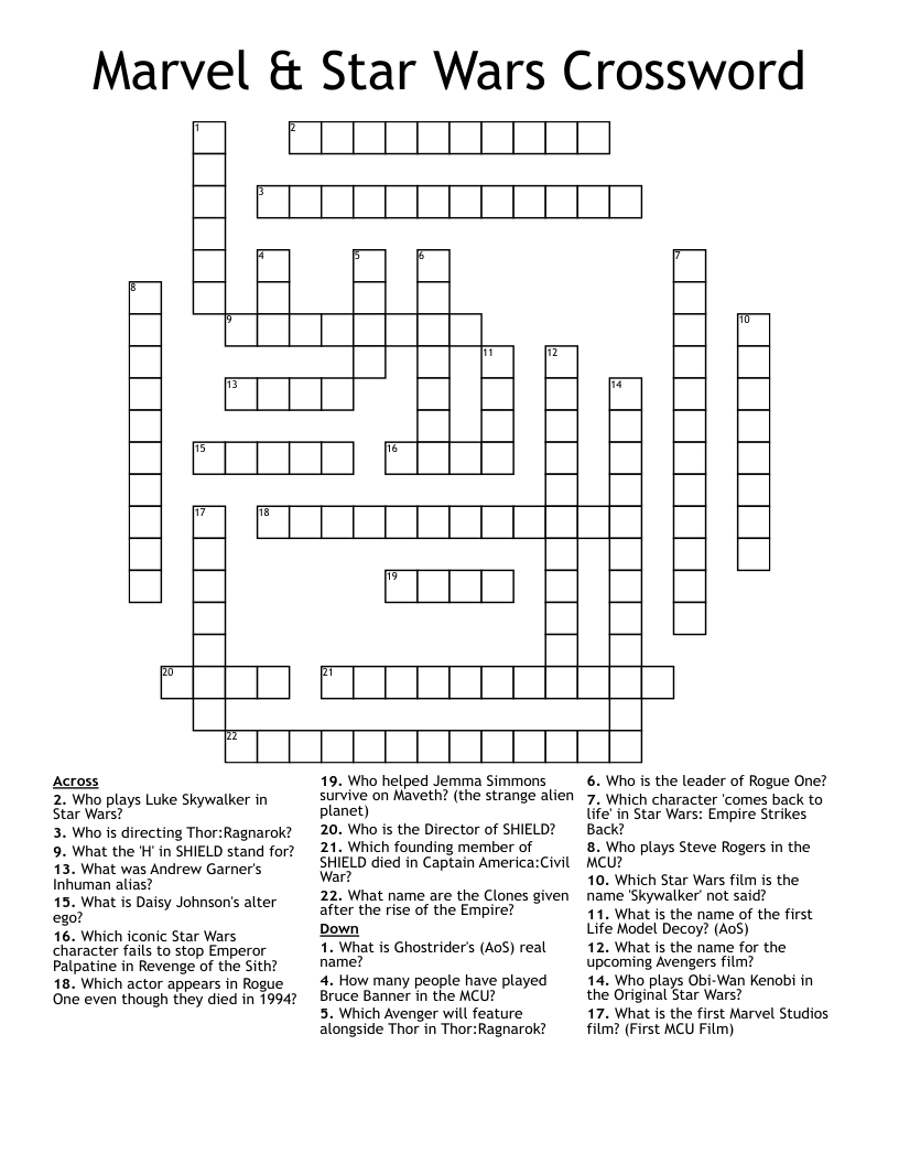 Marvel &amp;amp; Star Wars Crossword - Wordmint with Marvel Crossword Puzzle Printable