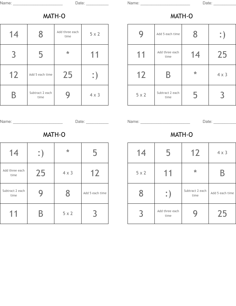 Math-O Bingo Cards - Wordmint pertaining to Math Bingo Card Maker