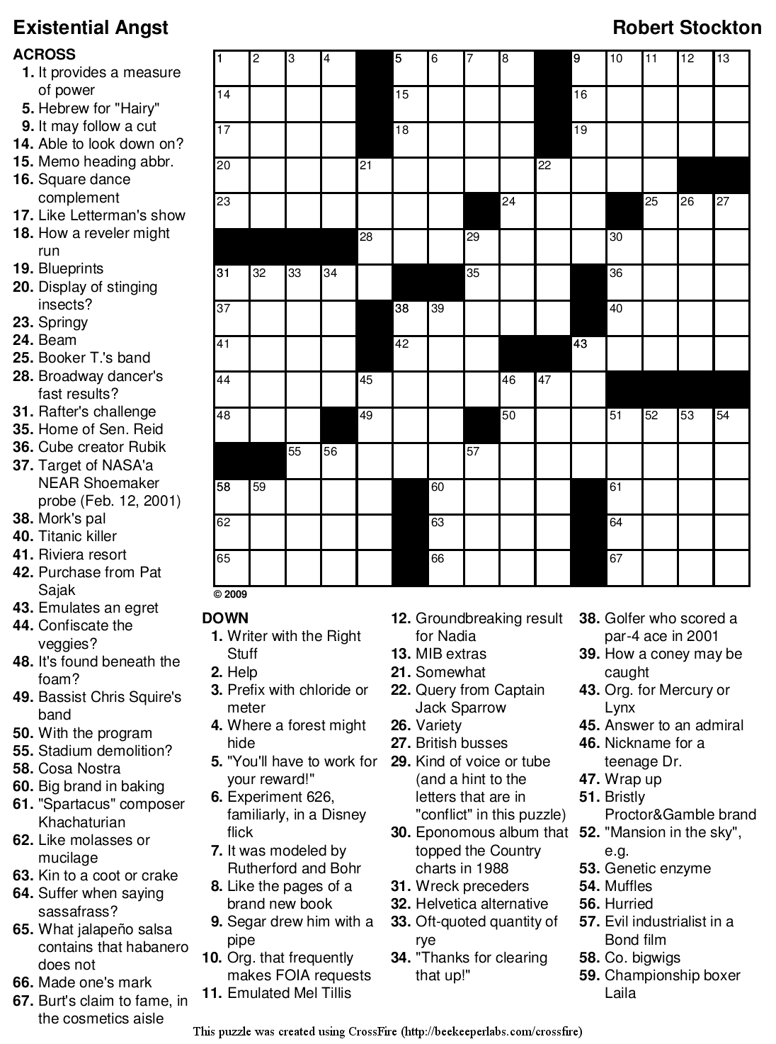 May, 2009 | Beekeeper Crosswords with regard to Difficult Printable Crosswords