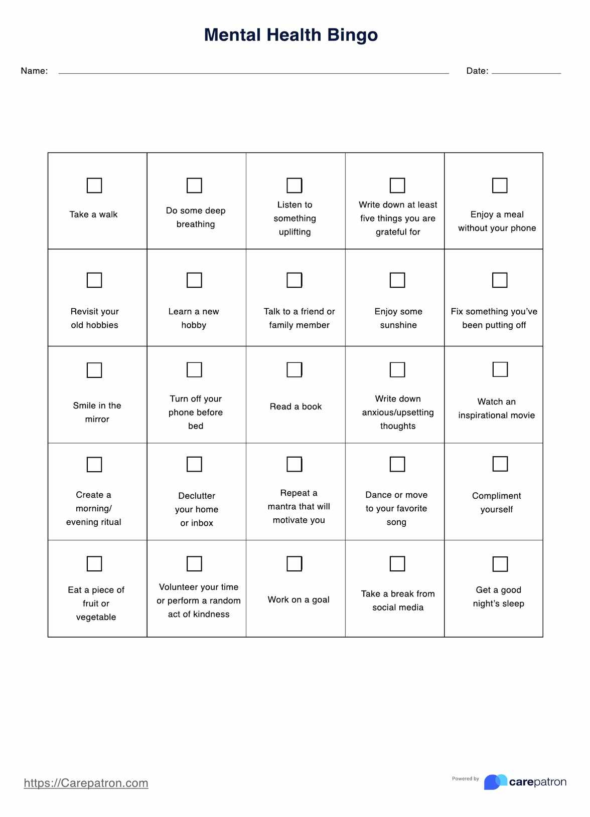 Mental Health Bingo &amp;amp; Example | Free Pdf Download inside Mental Health Bingo Cards