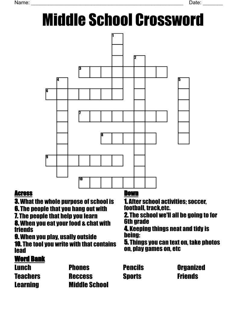 Middle School Crossword - Wordmint throughout Printable Crossword Puzzles For Middle Schoolers