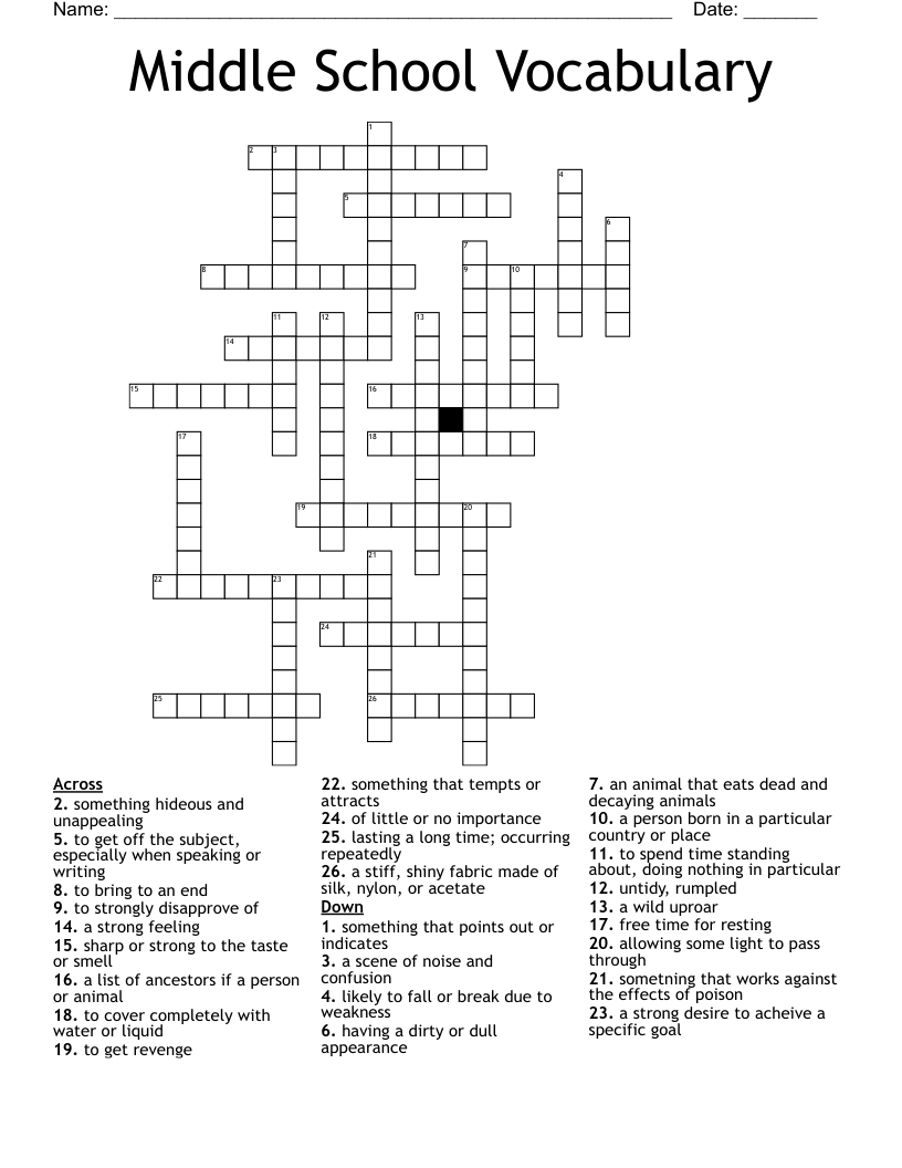 Middle School Vocabulary Crossword - Wordmint in Printable Crossword Puzzles For Middle Schoolers