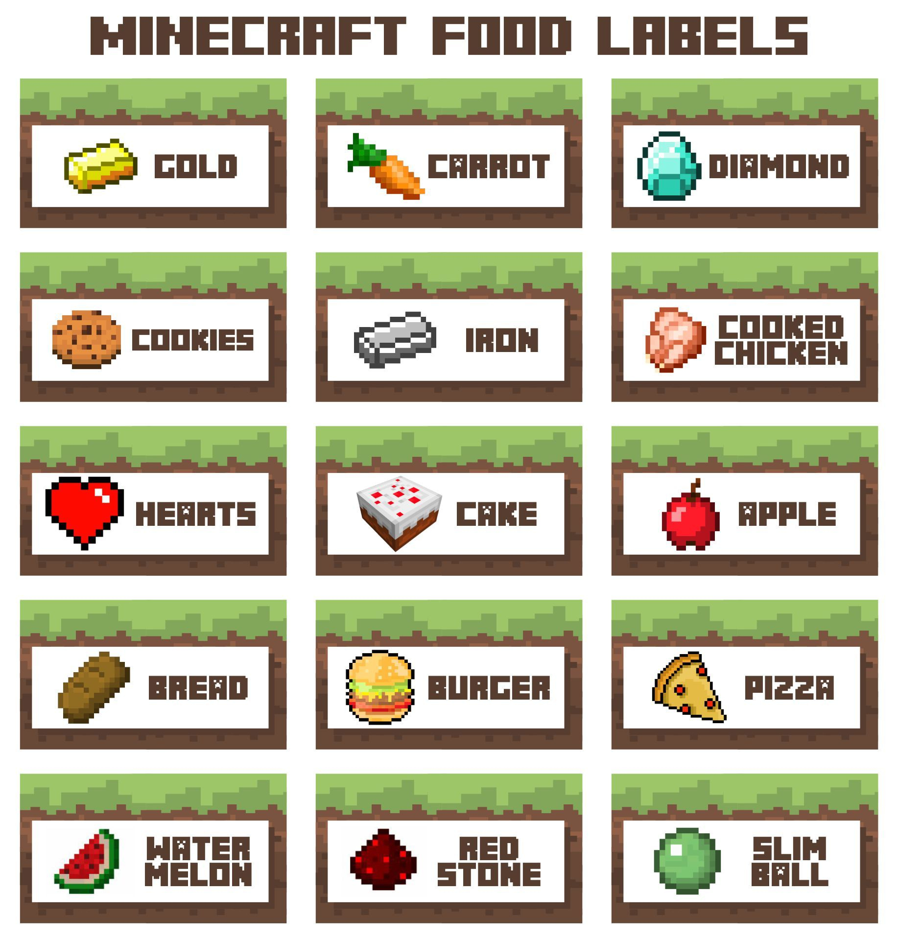 Minecraft Food Labels - 10 Free Pdf Printables | Printablee throughout Free Minecraft Printables Food Labels