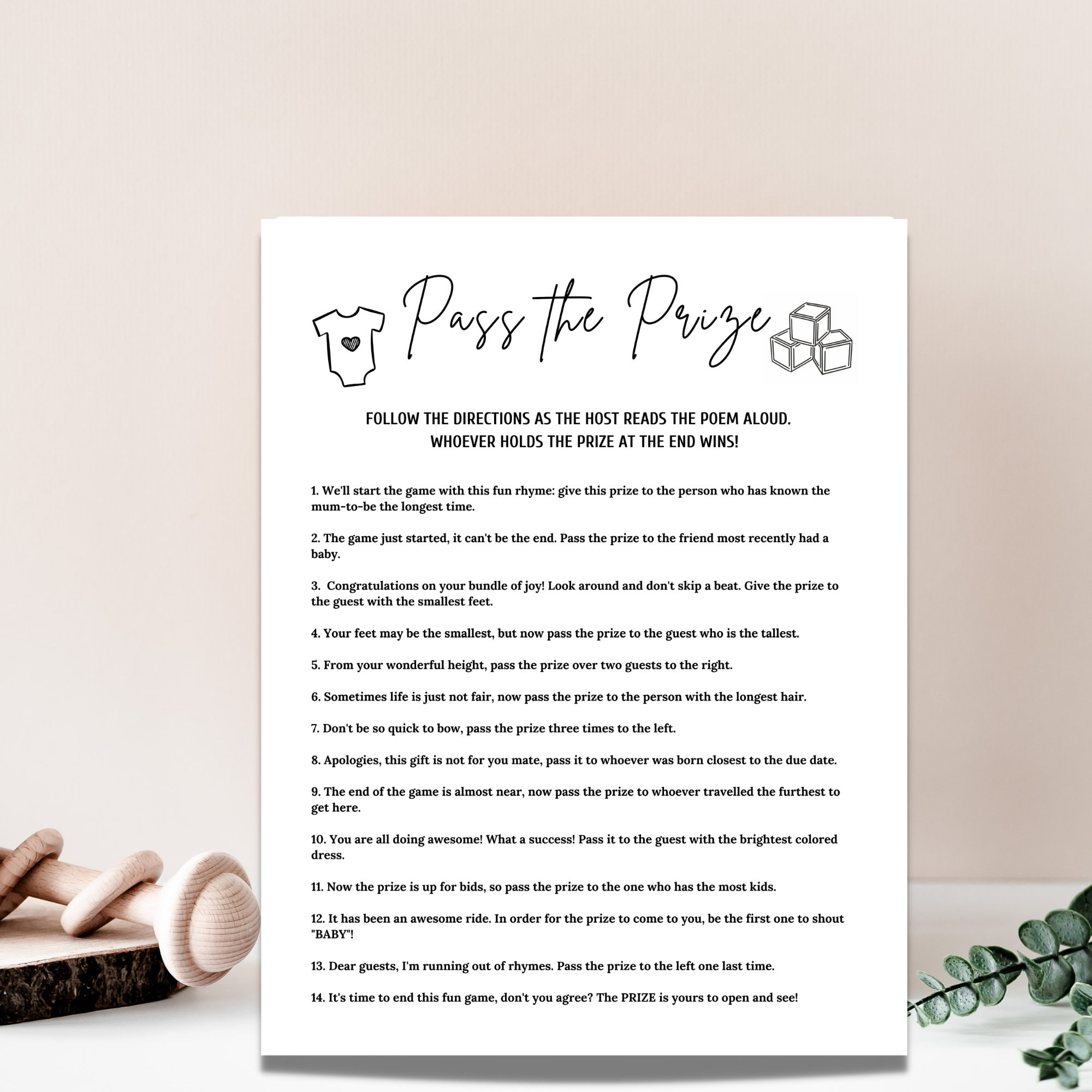 Minimalist Baby Shower Pass The Prize Game, Pass The Gift Diy throughout Printable Pass The Prize Game