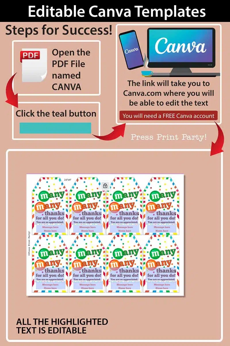M&amp;amp;Ms Candy Thank You Sayings Gift Tag in Printable M M Sayings
