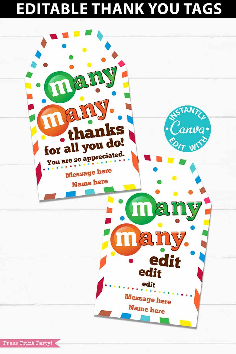 M&amp;amp;Ms Candy Thank You Sayings Gift Tag regarding Printable M M Thank You Tag