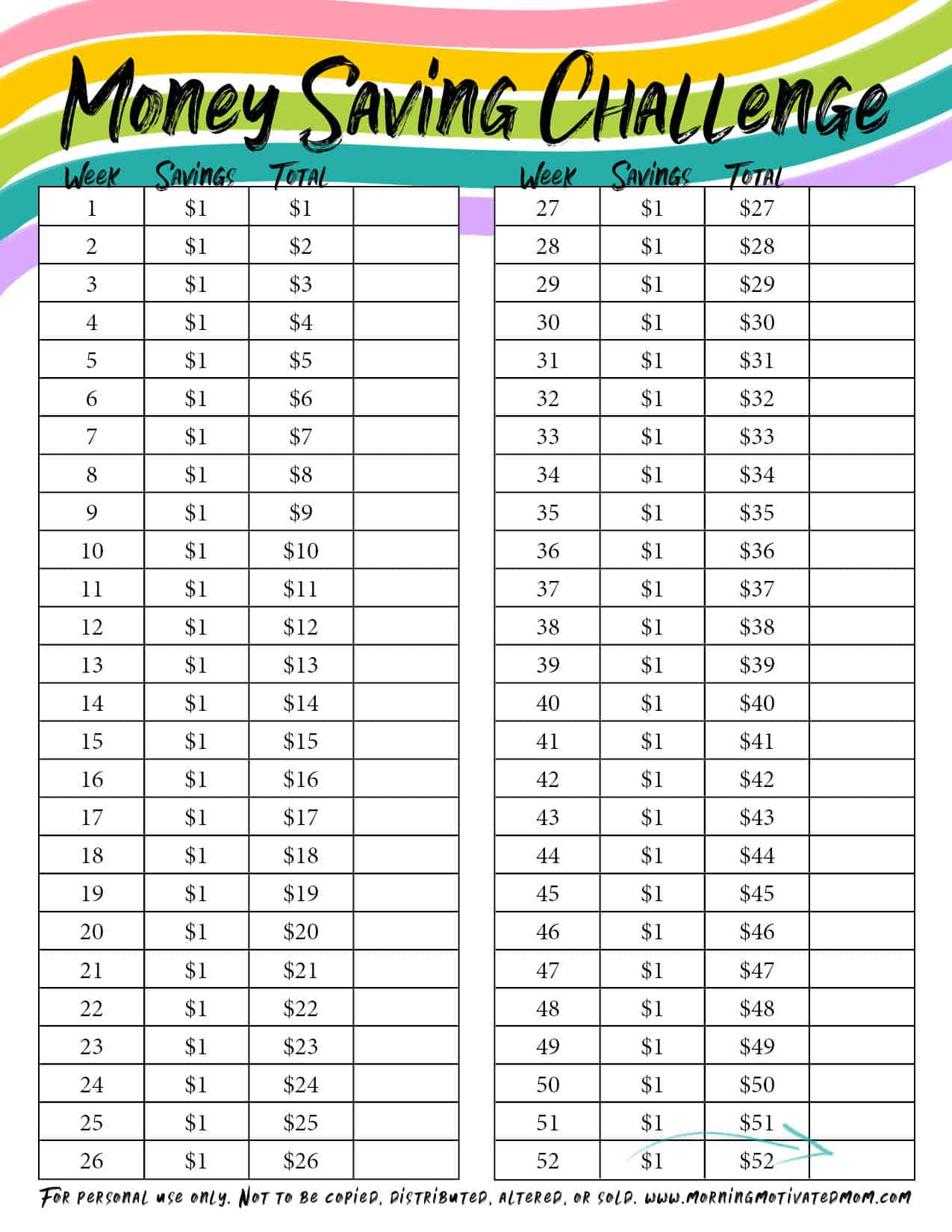 Money Saving Challenge For Kids With Printable – Morning Motivated Mom pertaining to Printable Savings Challenge Free