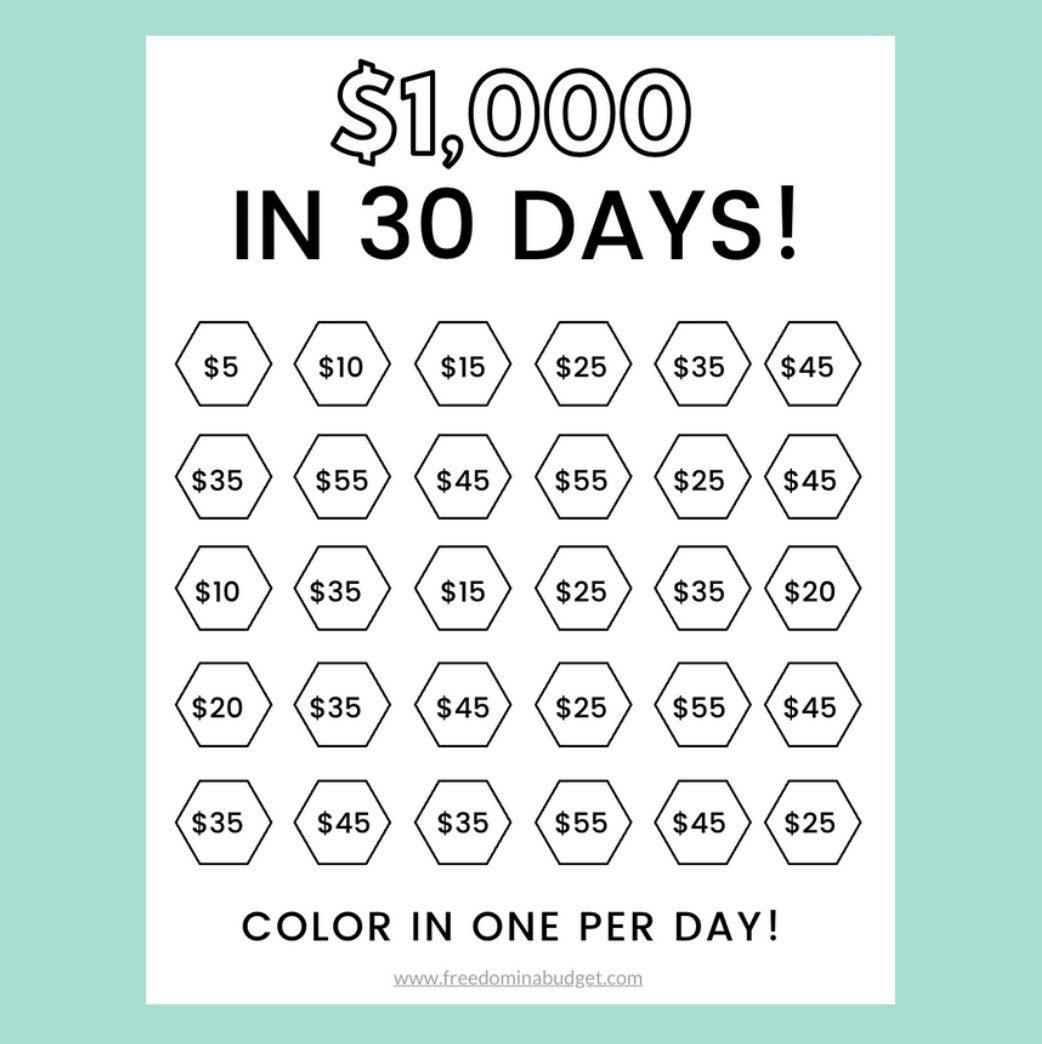 Money Saving Challenge Printable | Save 1000 In 30 Days! | Savings throughout 30 Day Money Saving Challenge Printable