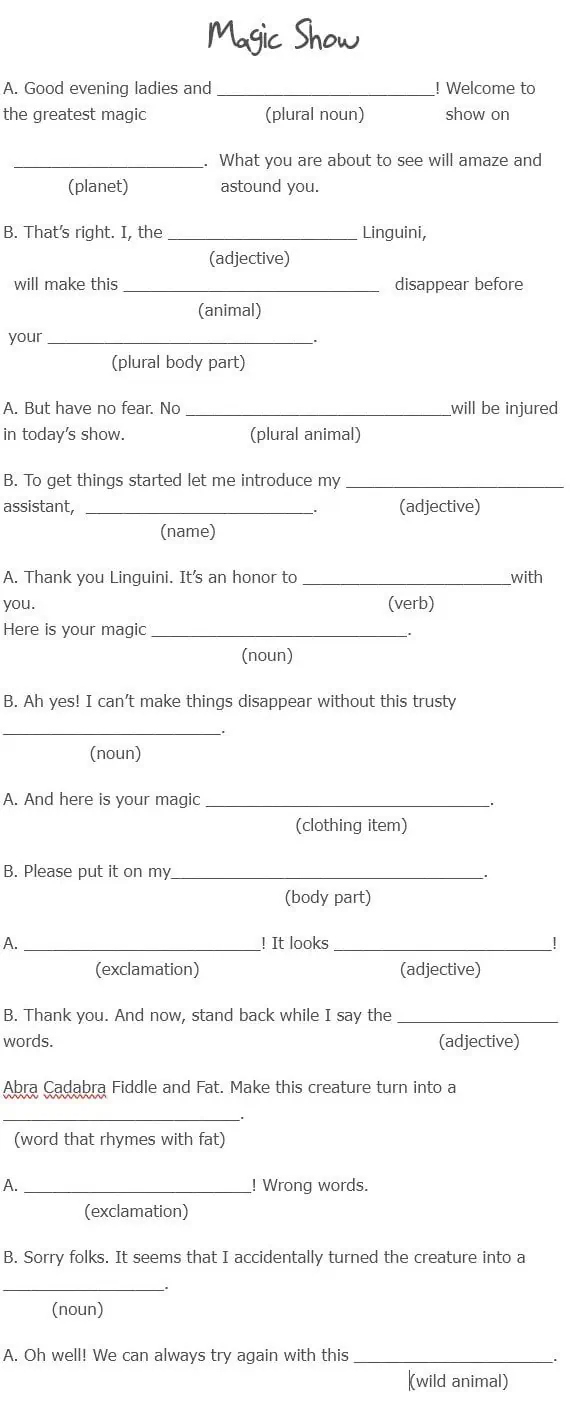 More Mad Libs Scenes intended for Free Printable Skits For Seniors