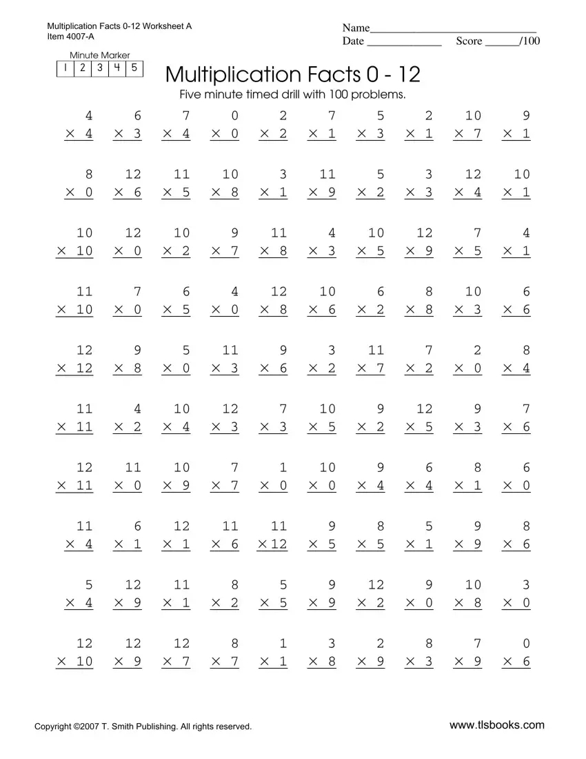 Multiplication Timed Test 0 12 ≡ Fill Out Printable Pdf Forms Online intended for Multiplication Timed Test Printable 0 12 Free