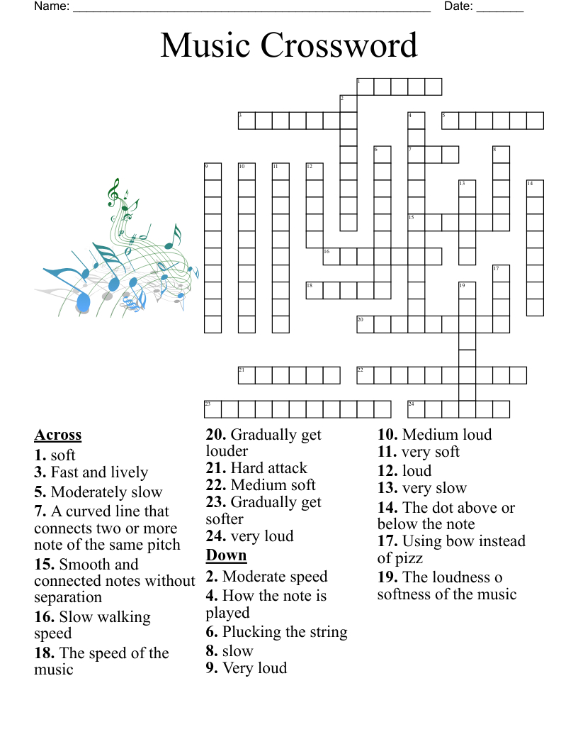 Music Crossword - Wordmint intended for Music Crosswords Printable
