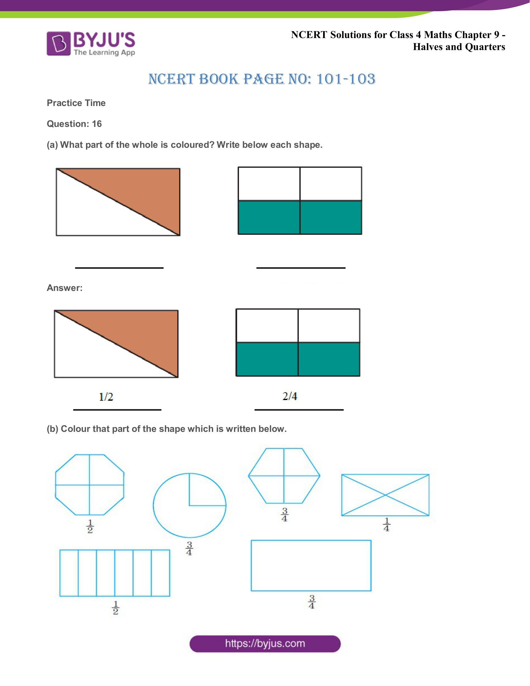 Ncert Solutions Class 4 Maths Chapter 9 Halves And Quarters in Class 4 Maths Halves And Quarters Worksheet