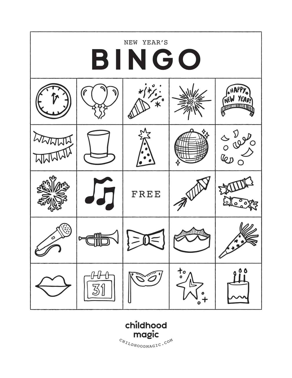 New Year&amp;#039;S Bingo - Childhood Magic with New Year Bingo Card